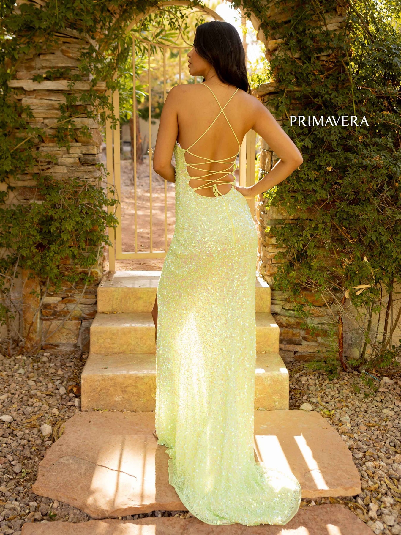 Primavera Couture - 3791 Sequin High Slit Prom Dress