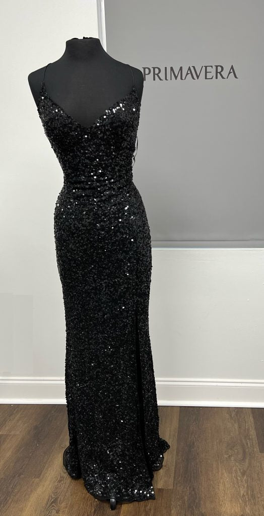 Primavera Couture - 3791 Sequin High Slit Prom Dress
