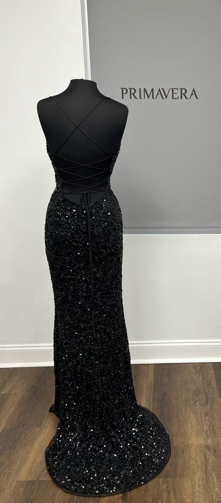 Primavera Couture - 3791 Sequin High Slit Prom Dress