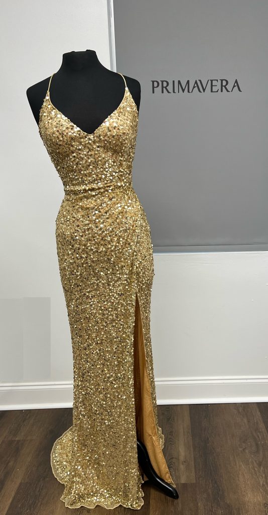 Primavera Couture - 3791 Sequin High Slit Prom Dress