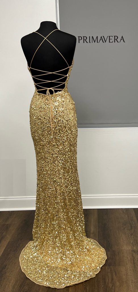 Primavera Couture - 3791 Sequin High Slit Prom Dress