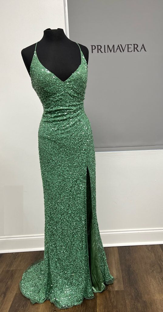 Primavera Couture - 3791 Sequin High Slit Prom Dress