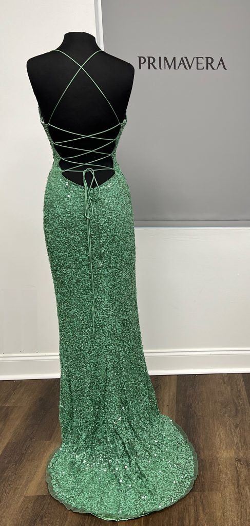 Primavera Couture - 3791 Sequin High Slit Prom Dress