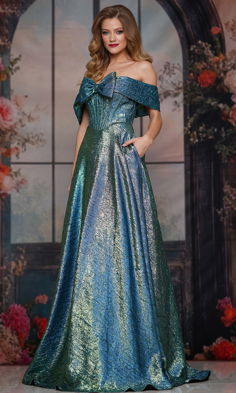 Colors Dress 3792 - Sculpted Metallic A-line Evening Gown Prom Dresses