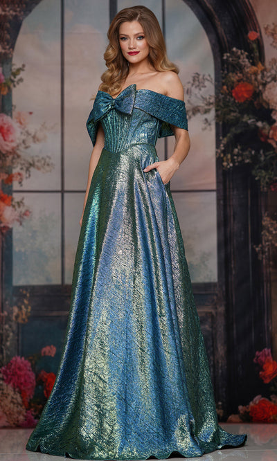 Colors Dress 3792 - Sculpted Metallic A-line Evening Gown Prom Dresses