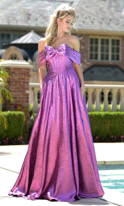 Colors Dress 3792 - Sculpted Metallic A-line Evening Gown Prom Dresses