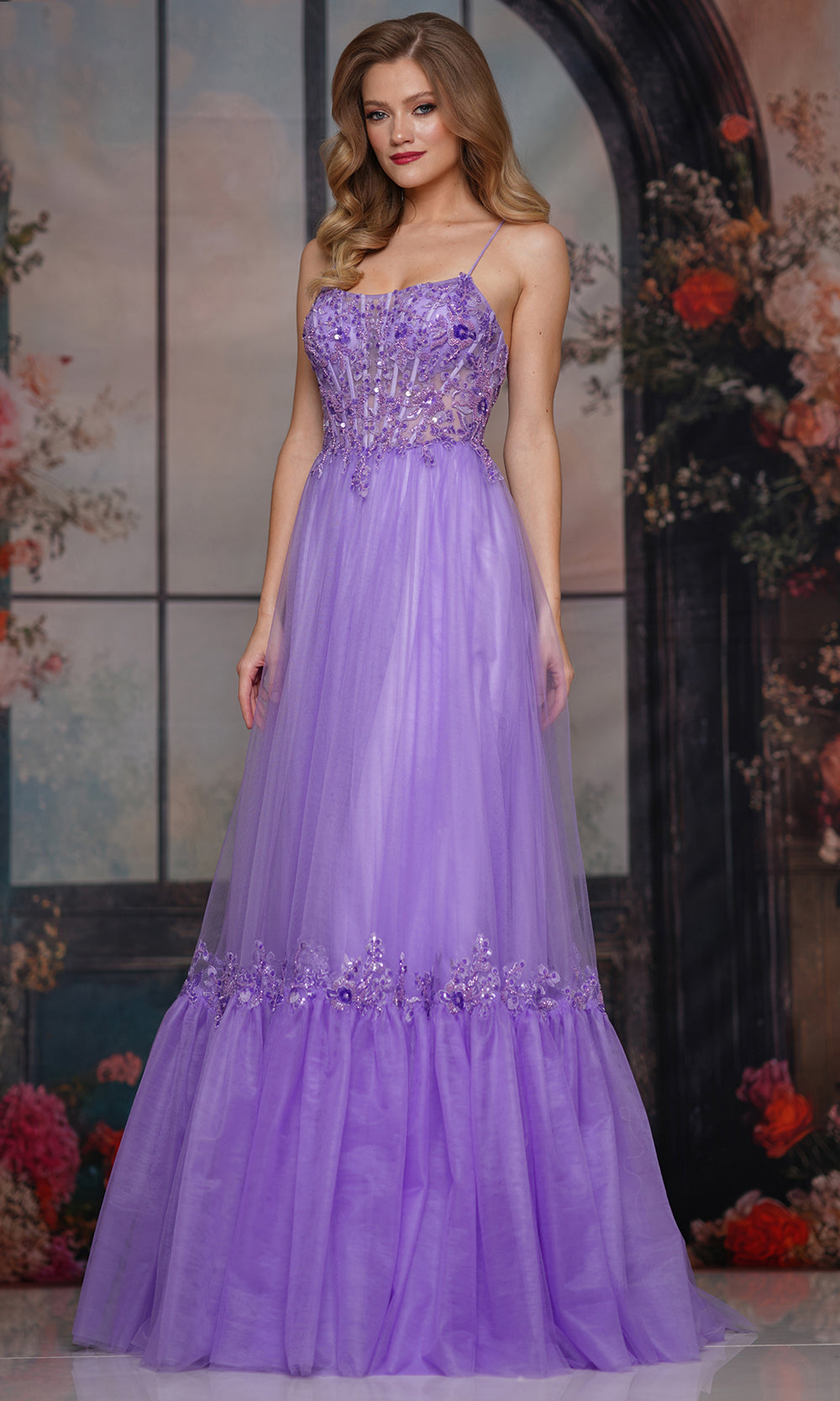 3799 Color Colors Dress 3799 - Long A-line Dress - Spaghetti Straps, Lace Applique ...