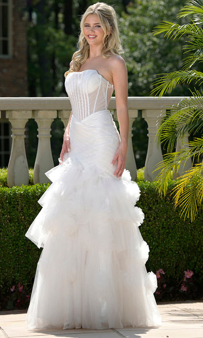 Colors Dress 3800 - Rosette Skirt Illusion Corset Evening Gown Prom Dresses