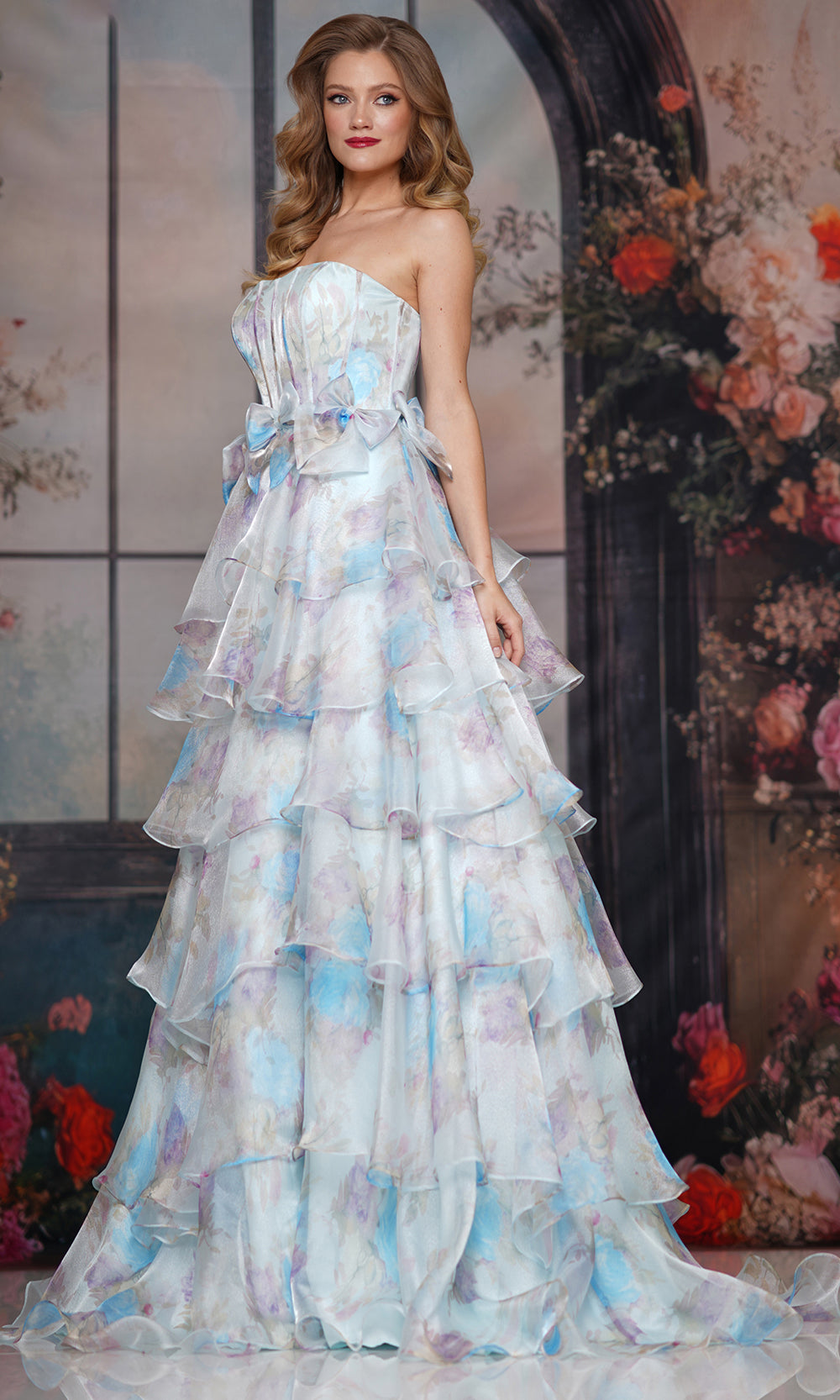 Colors Dress 3809 - Tiered Organza Strapless Evening Gown Prom Dresses