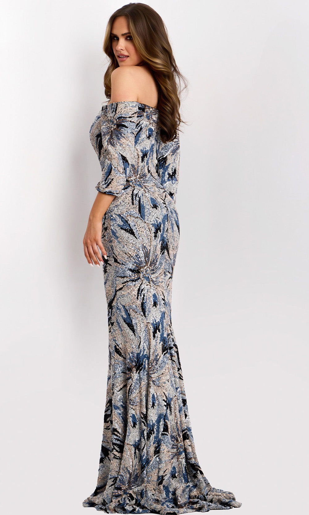 Jovani 38109 - Sequin Ornate Three-Quarter Sleeve Gown Formal Gowns