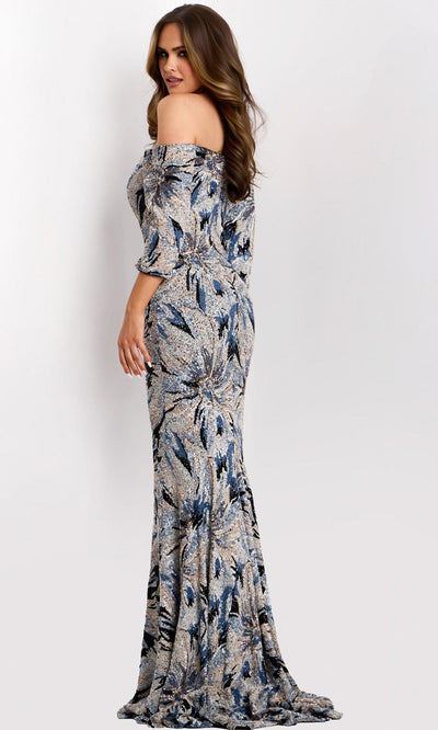 Jovani 38109 - Sequin Ornate Three-Quarter Sleeve Gown Formal Gowns