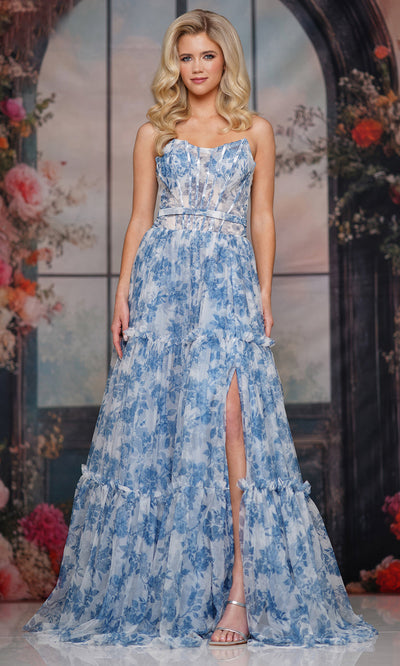 Colors Dress 3810 - Scoop Neck Floral Printed Gown Prom Dresses