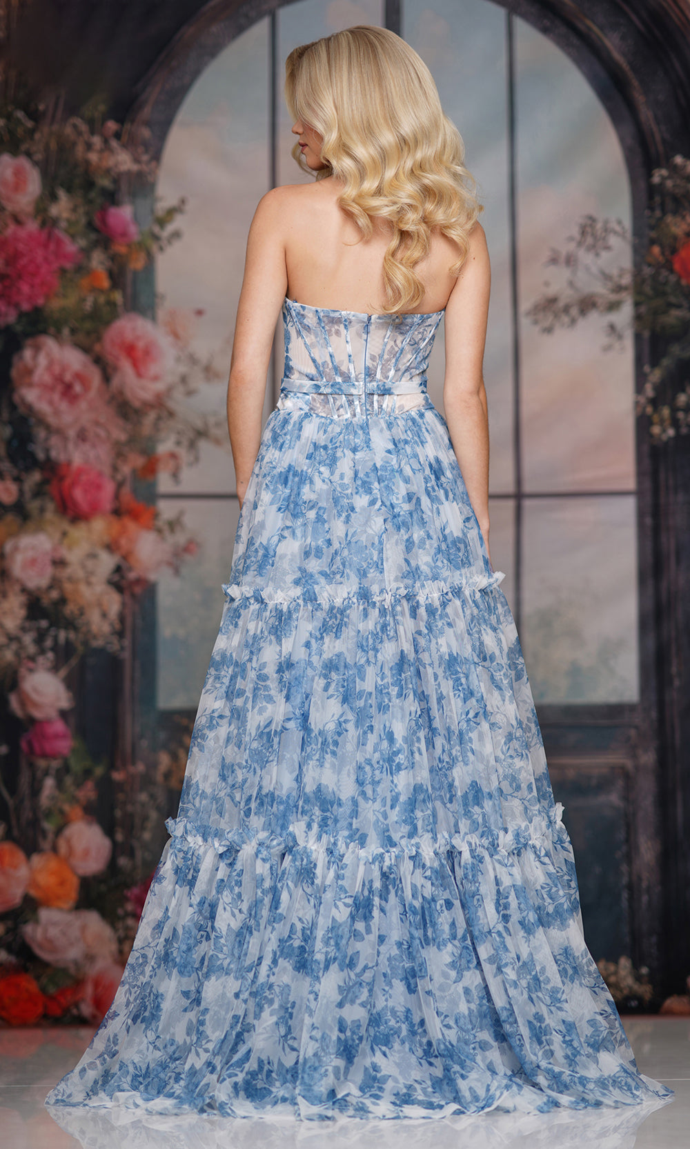 Colors Dress 3810 - Scoop Neck Floral Printed Gown Prom Dresses