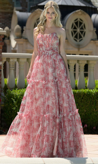 Colors Dress 3810 - Scoop Neck Floral Printed Gown Prom Dresses