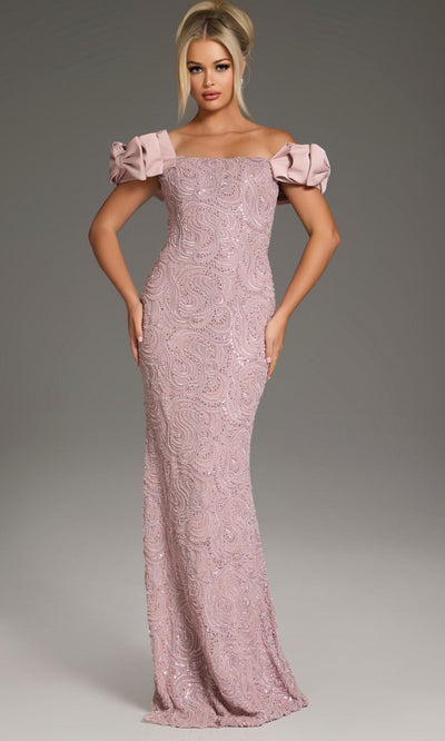 Jovani 38112 - Bow Sleeve Embellished Sheath Gown Formal Gowns