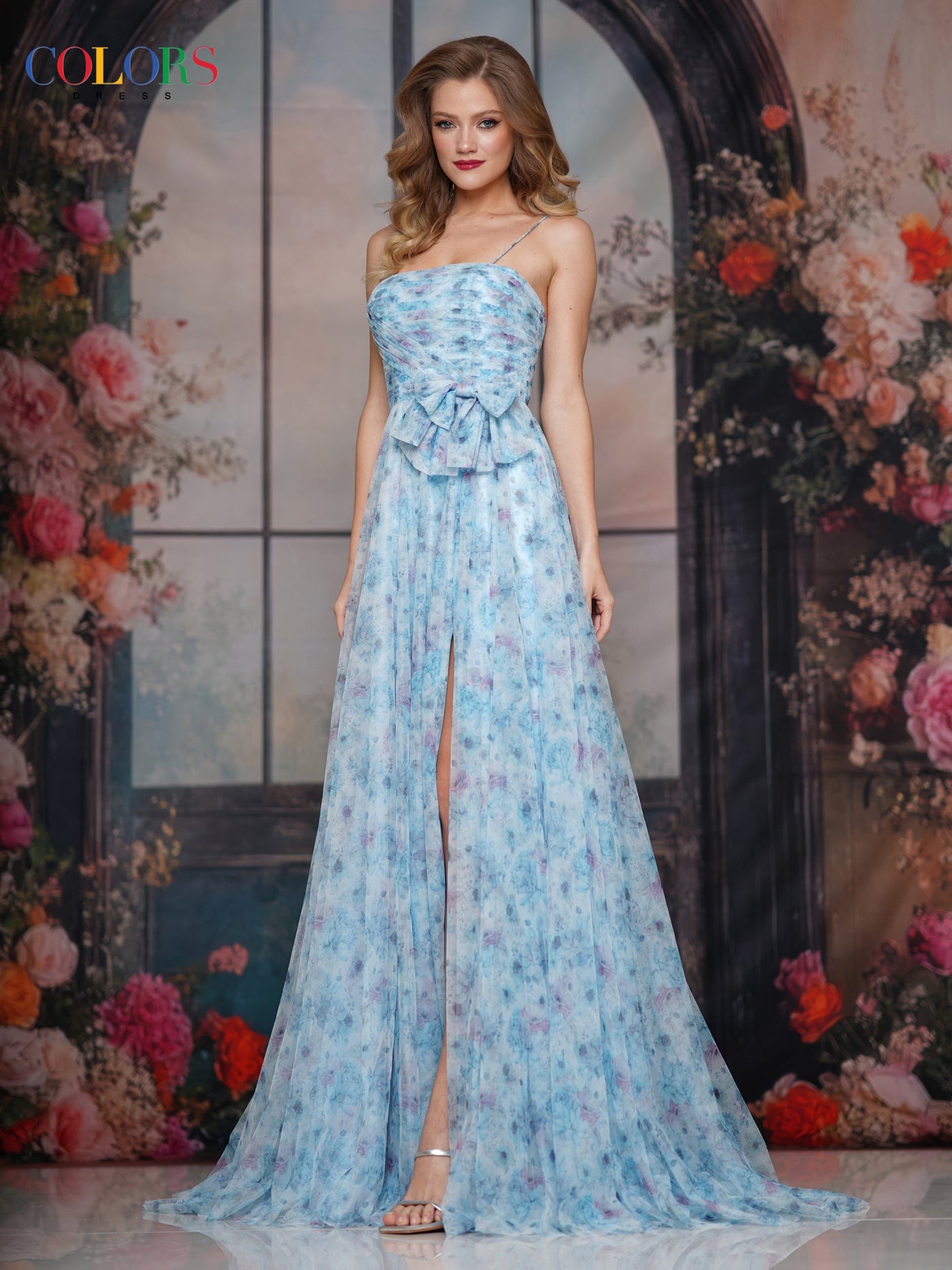 Colors Dress 3812 - Soft Floral Print Sleeveless Gown Prom Dresses