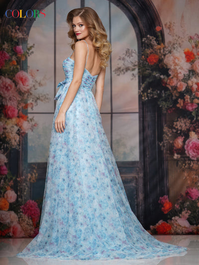 Colors Dress 3812 - Soft Floral Print Sleeveless Gown Prom Dresses