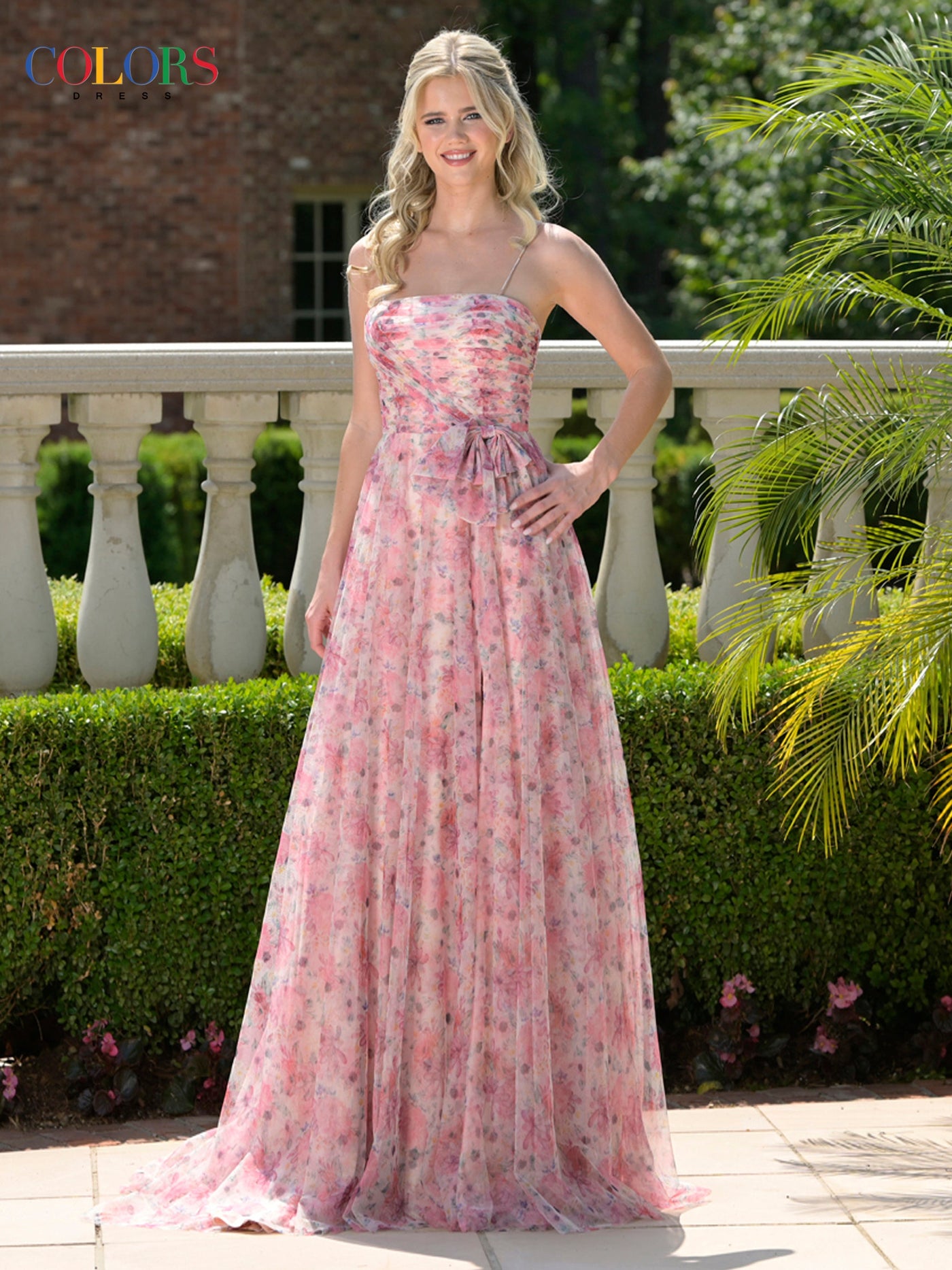 Colors Dress 3812 - Soft Floral Print Sleeveless Gown Prom Dresses