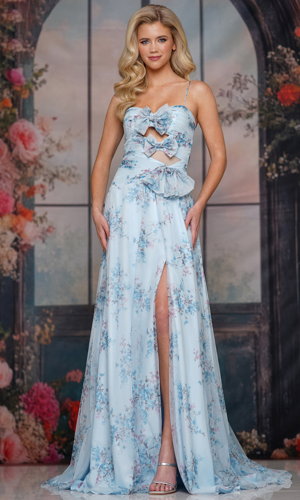 Colors Dress 3813 - Flowy Floral Sweetheart Cutout Gown Prom Dresses