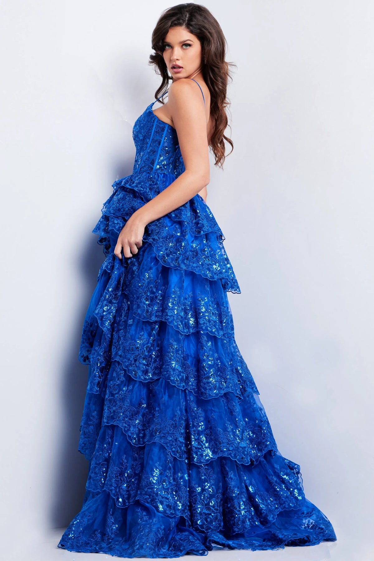 Jovani 38144 - Embroidered Floral Illusion Gown