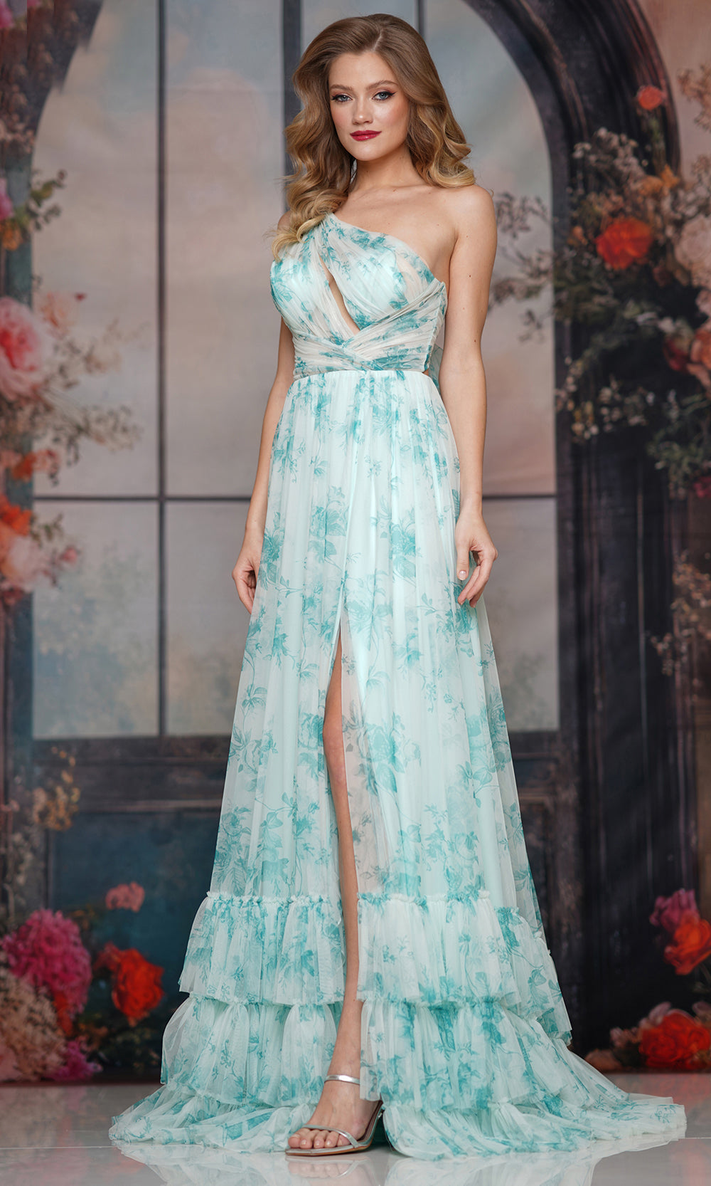 Colors Dress 3814 - Romantic Keyhole Floral A-line Dress Prom Dresses