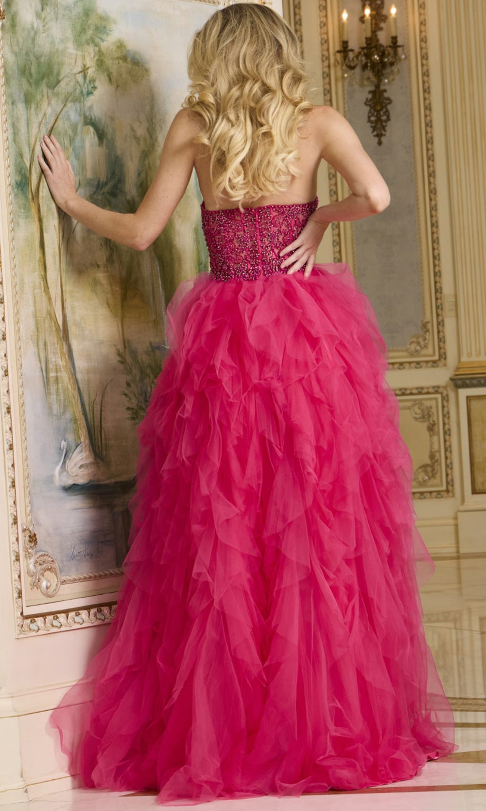 Jovani 40816 - Ruffle Skirt Sweetheart Tulle Gown Special Occasion Dress In Hot Pink