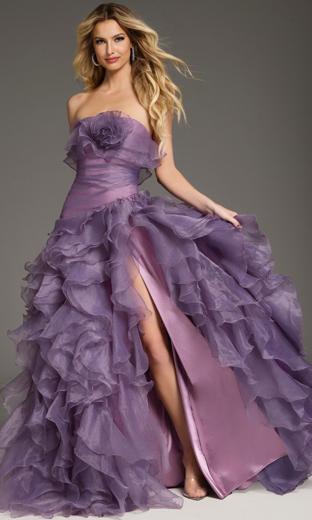 Jovani 38236 - Ruffled Skirt Straight Neckline Gown