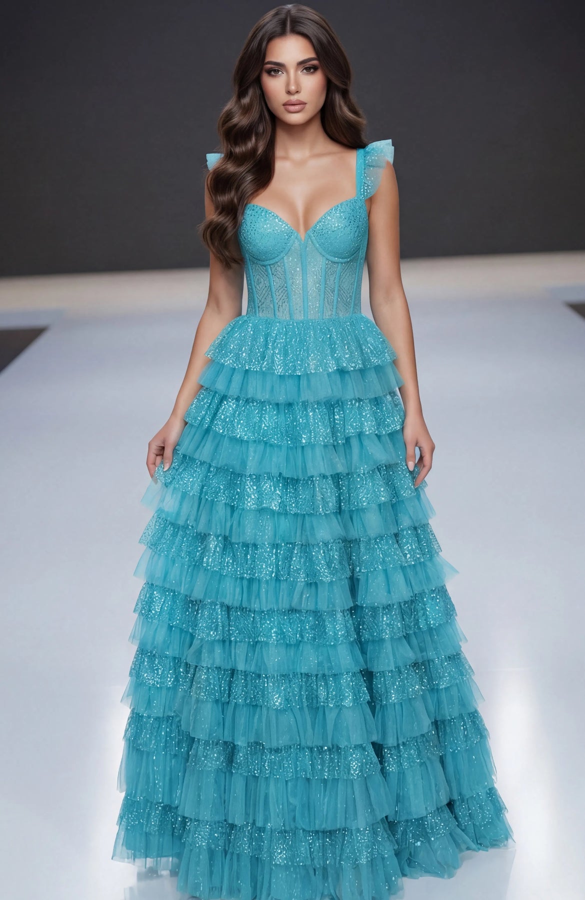 Jovani 38251 - Sweetheart Ruffle Tiered Ballgown