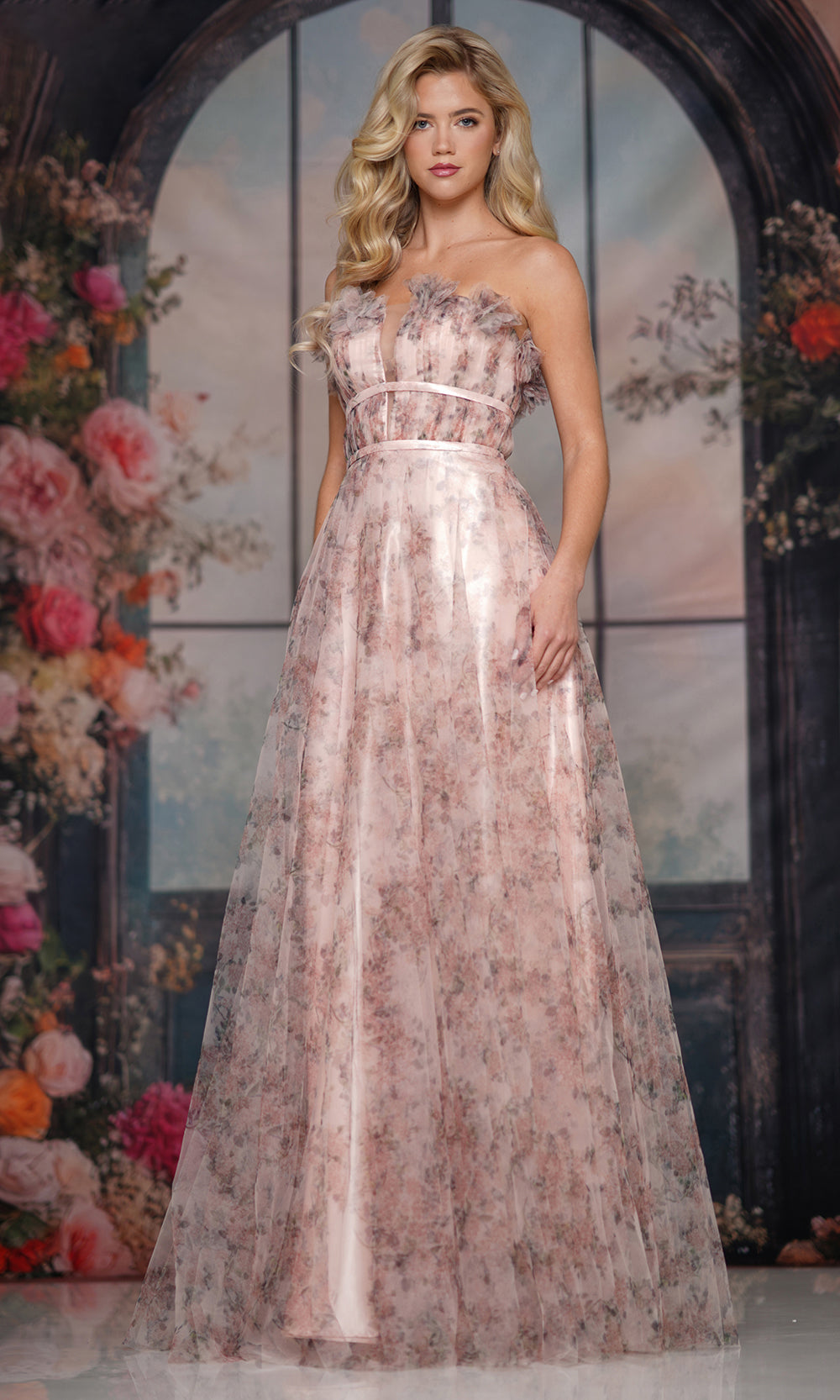 Colors Dress 3831 - Strapless Printed Evening Gown Prom Dresses