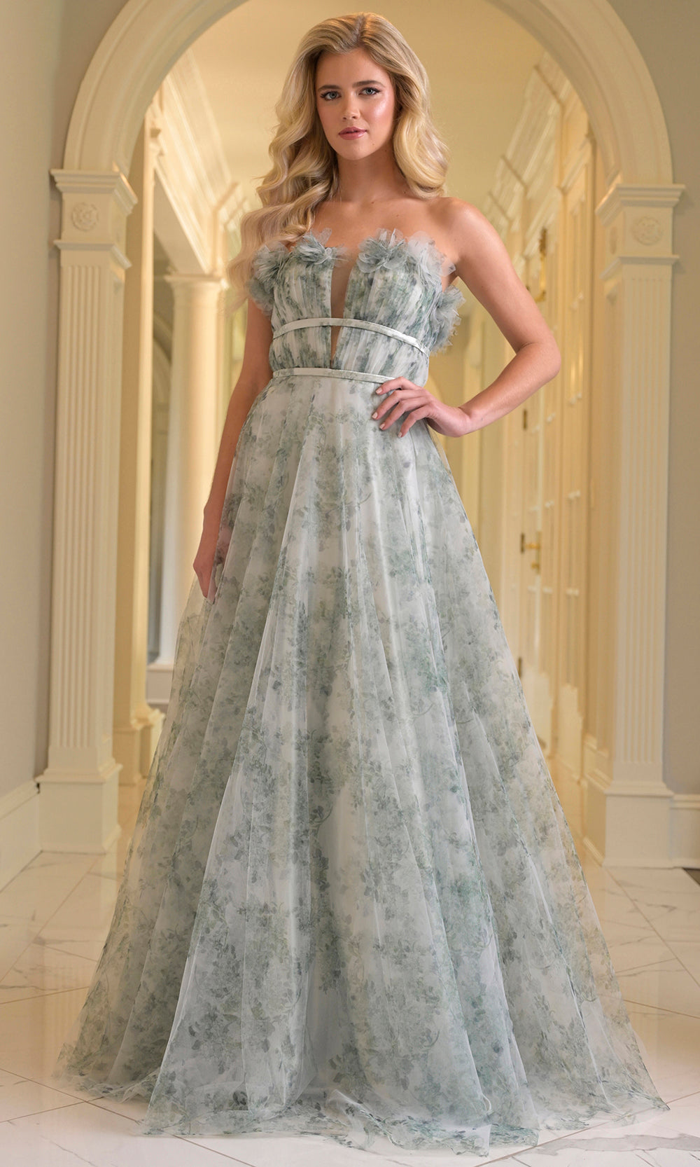 Colors Dress 3831 - Strapless Printed Evening Gown Prom Dresses