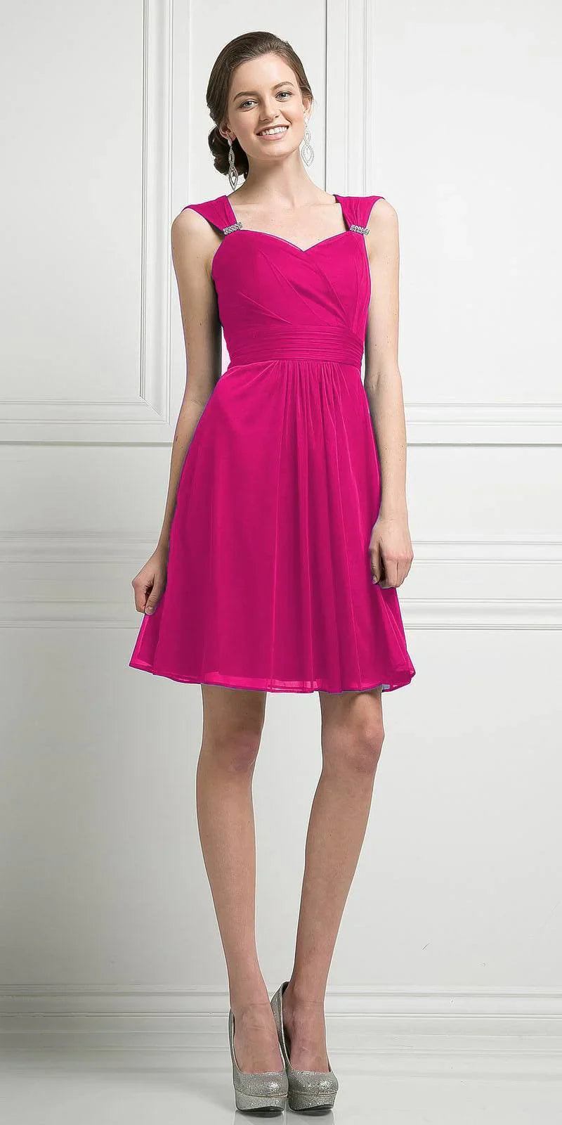 Ladivine 3832SC - Semi Sweetheart Aymmetric Pleats Cocktail Dress