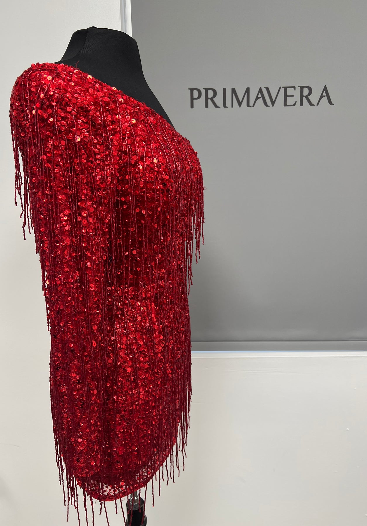 Primavera Couture 3858 - Fringed Long Sleeve Cocktail Dress