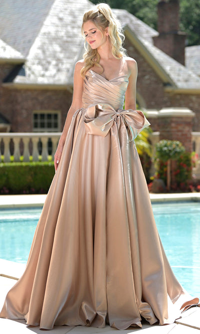 Colors Dress 3860 - Bow Accent Ruched A-line Gown Prom Dresses