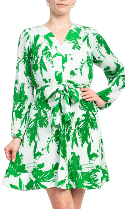 Taylor 3861M - V-Neck Printed Dress with Tie Waist Homecoming Dresses