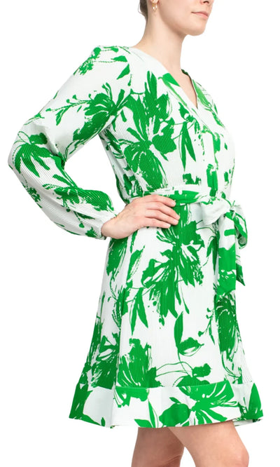 Taylor 3861M - V-Neck Printed Dress with Tie Waist Homecoming Dresses