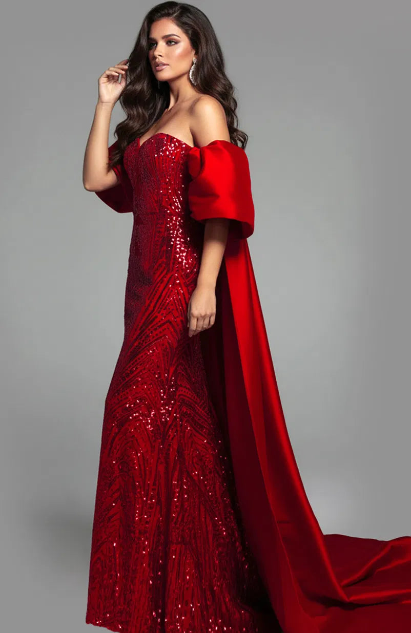 Jovani 38746 - Off Shoulder Cape Gown