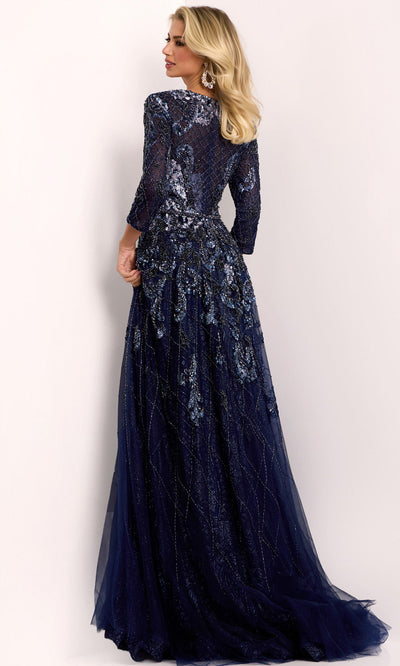 Jovani 38756 - Three-Quarter Sleeve Formal A-Line Gown Formal Gowns