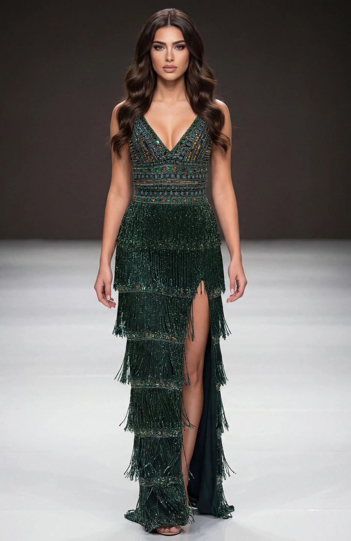 Jovani 38846 - Sleeveless Beaded Tiered Long Dress