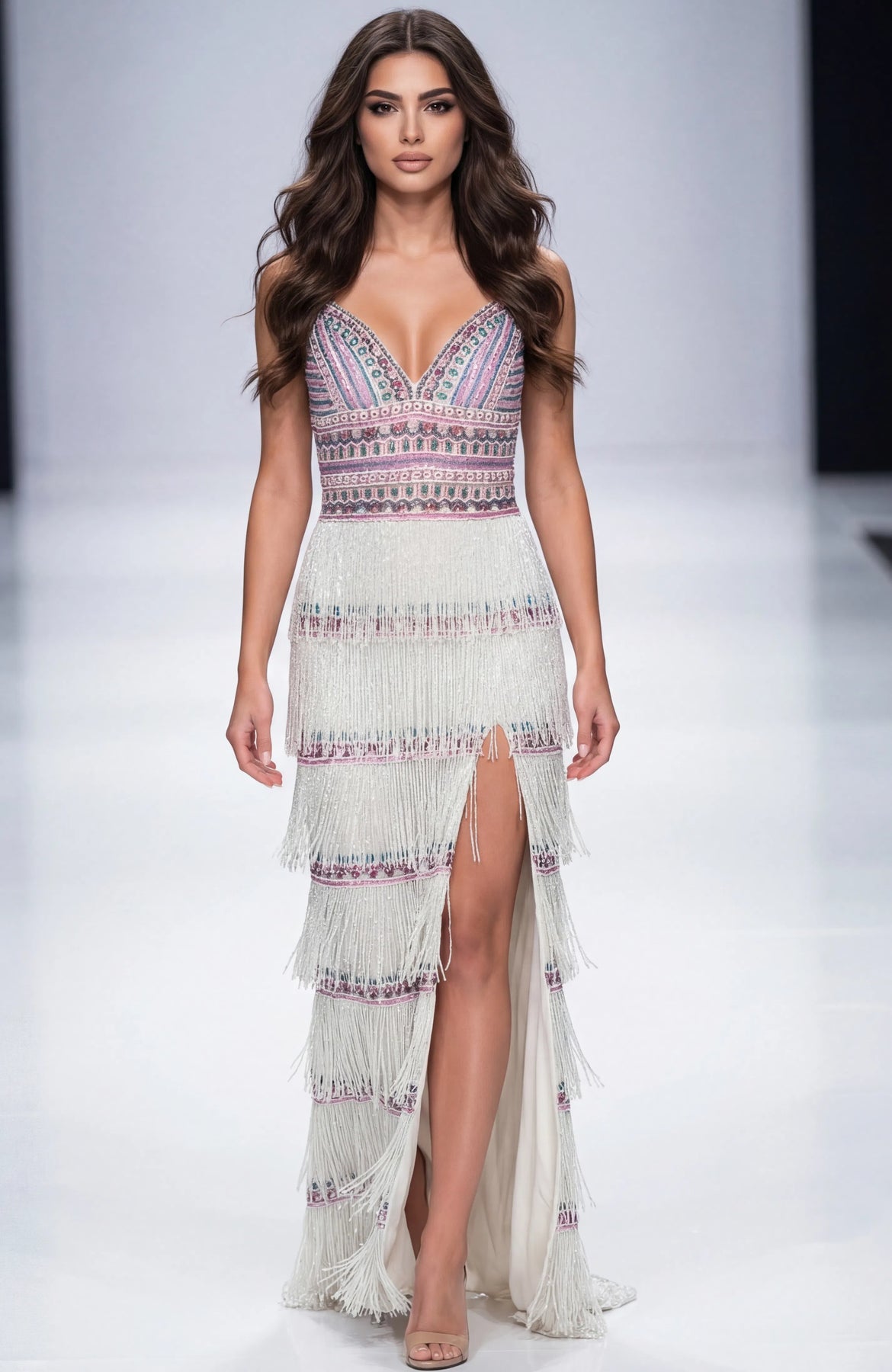Jovani 38846 - Sleeveless Beaded Tiered Long Dress