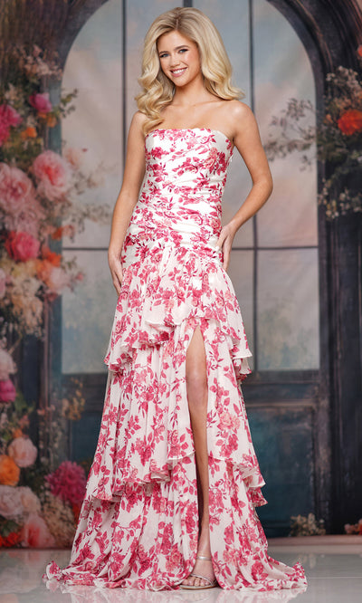 Colors Dress 3888 - Romantic Strapless Print Satin Gown Prom Dresses