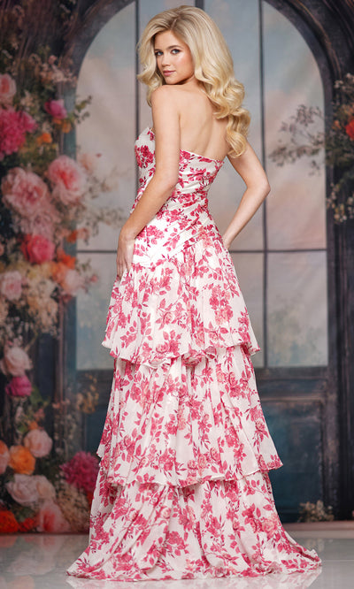 Colors Dress 3888 - Romantic Strapless Print Satin Gown Prom Dresses