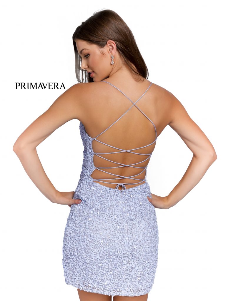 Primavera Couture 3891 - Sequined Side Slit Cocktail Dress