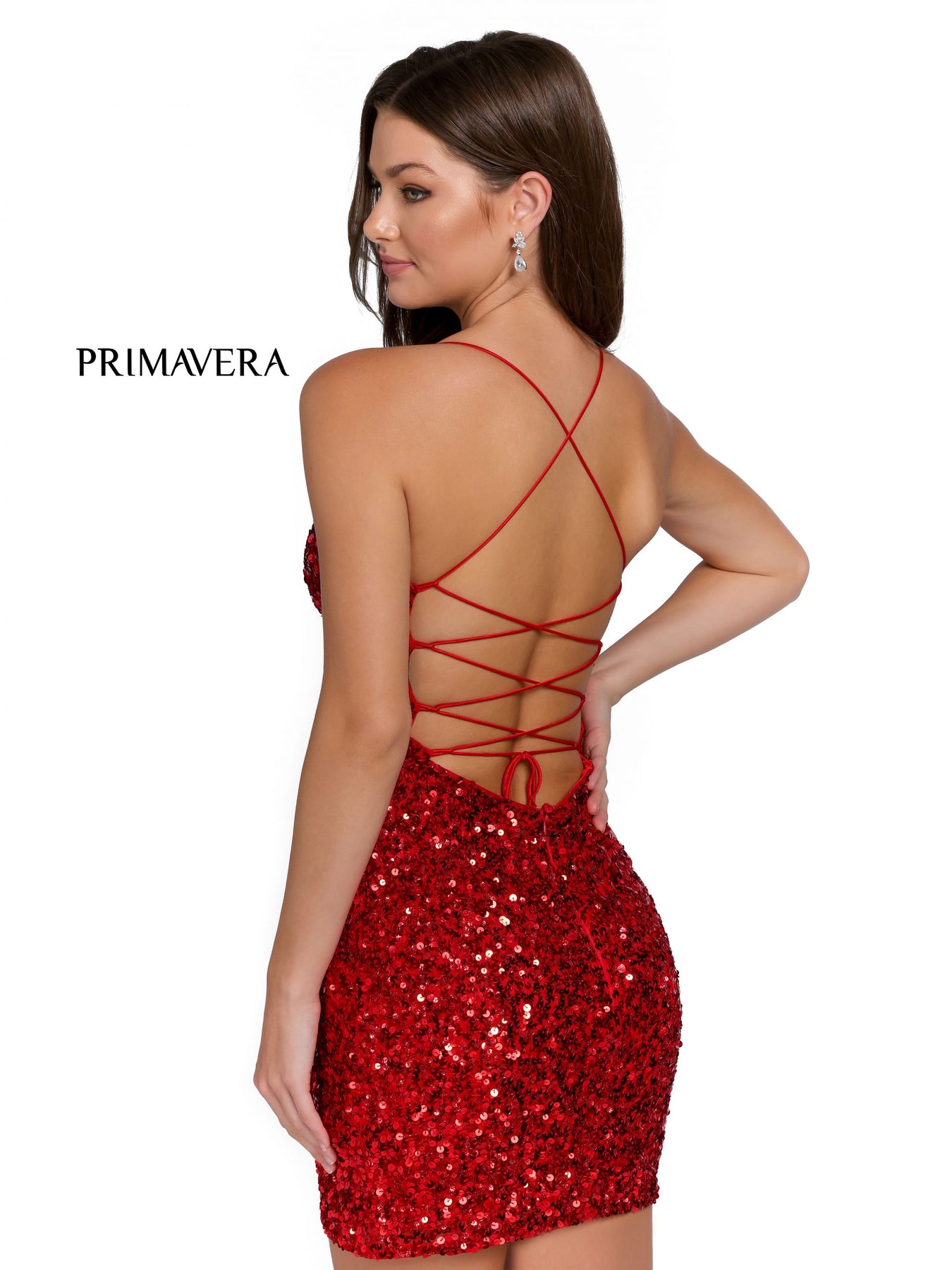 Primavera Couture 3891 - Sequined Side Slit Cocktail Dress
