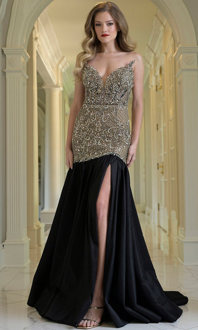 Colors Dress 3898 - Plunging V-Neck Jeweled Long Gown Prom Dresses