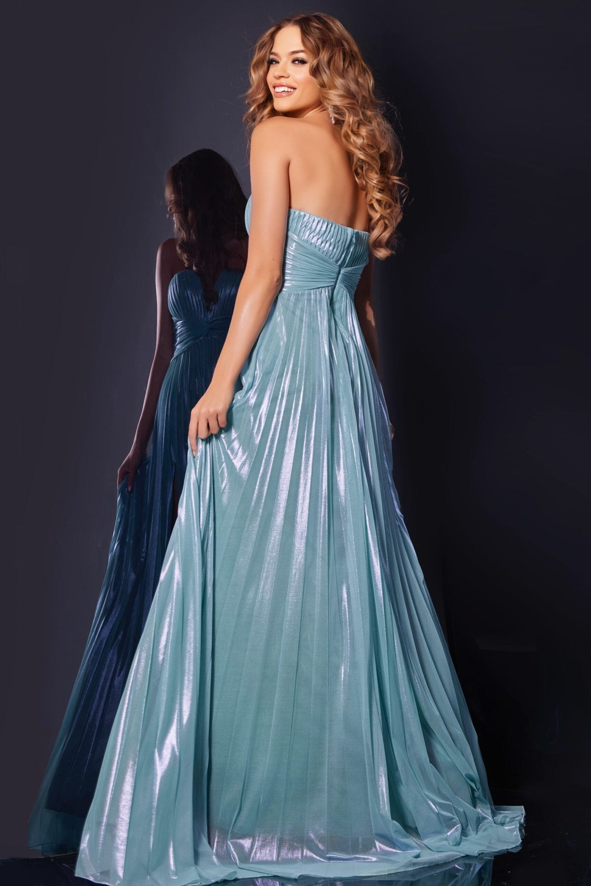 Jovani 39023 - Strapless Pleated Bodice Long Gown In Green