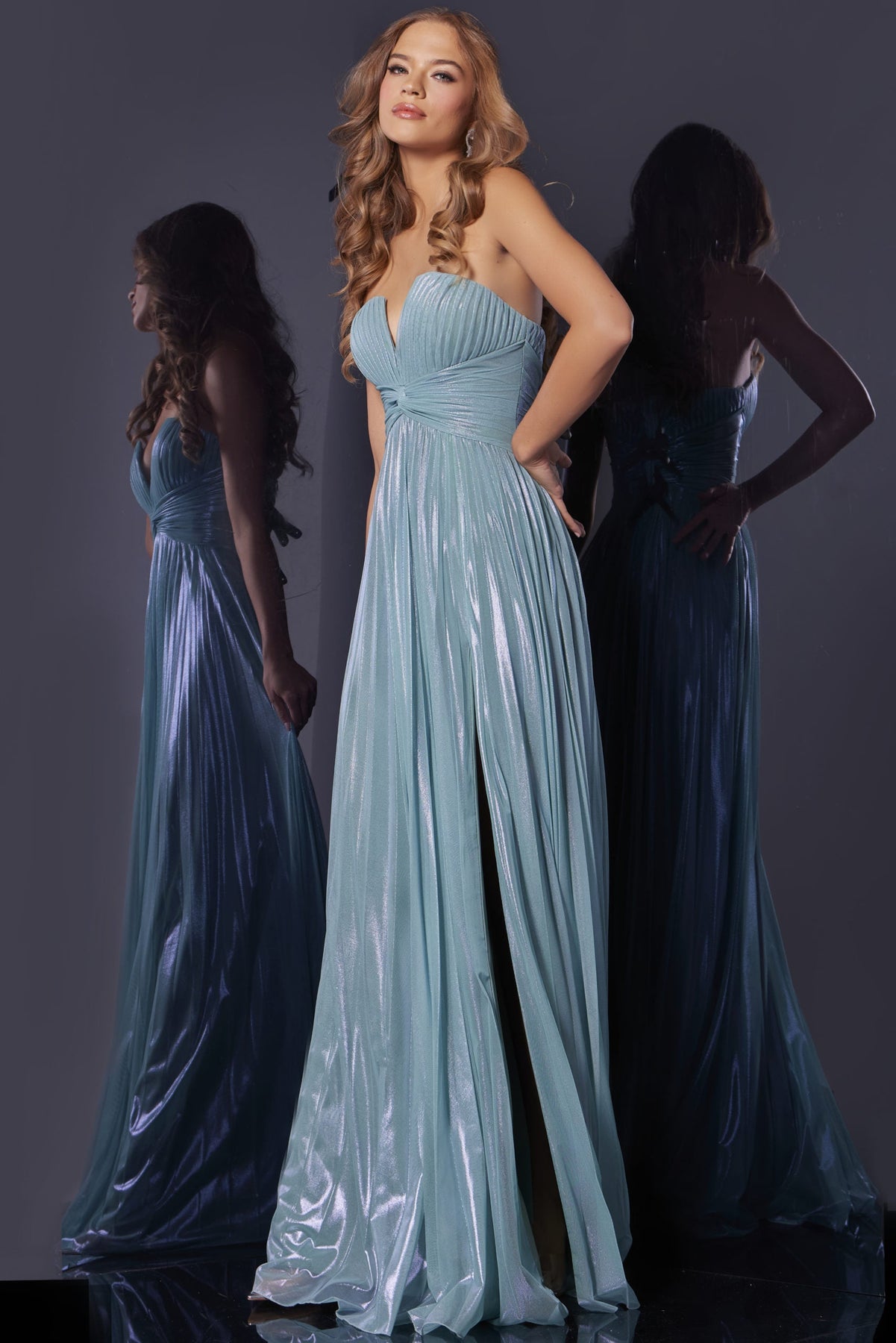 Jovani 39023 - Strapless Pleated Bodice Long Gown In Green