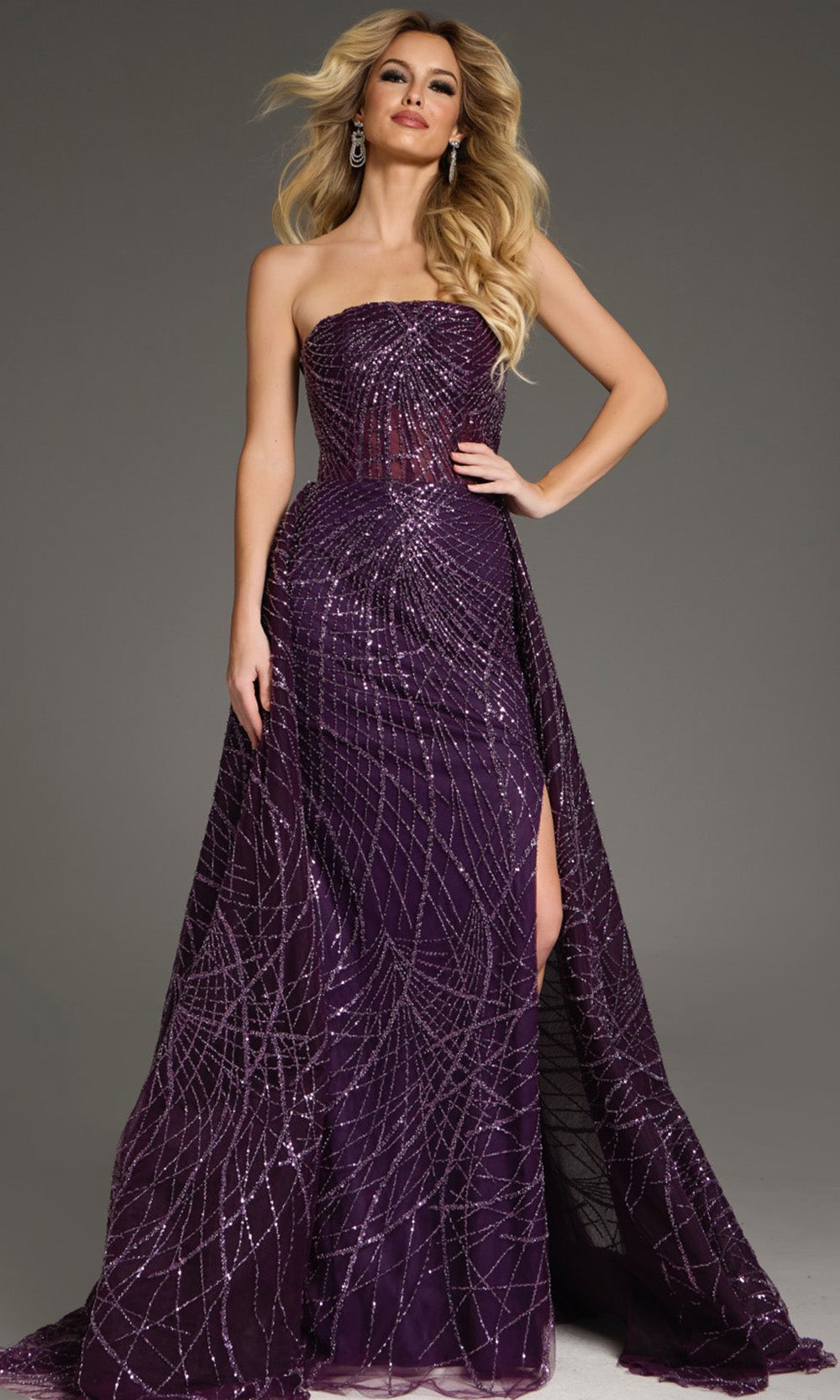 Jovani 39029 - Straight Neckline Gown with Overskirt
