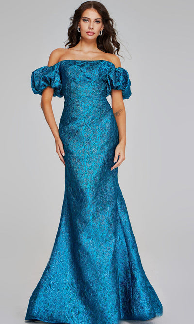 Jovani 39113 - Textured Mermaid Gown with Puff Sleeves Formal Gowns