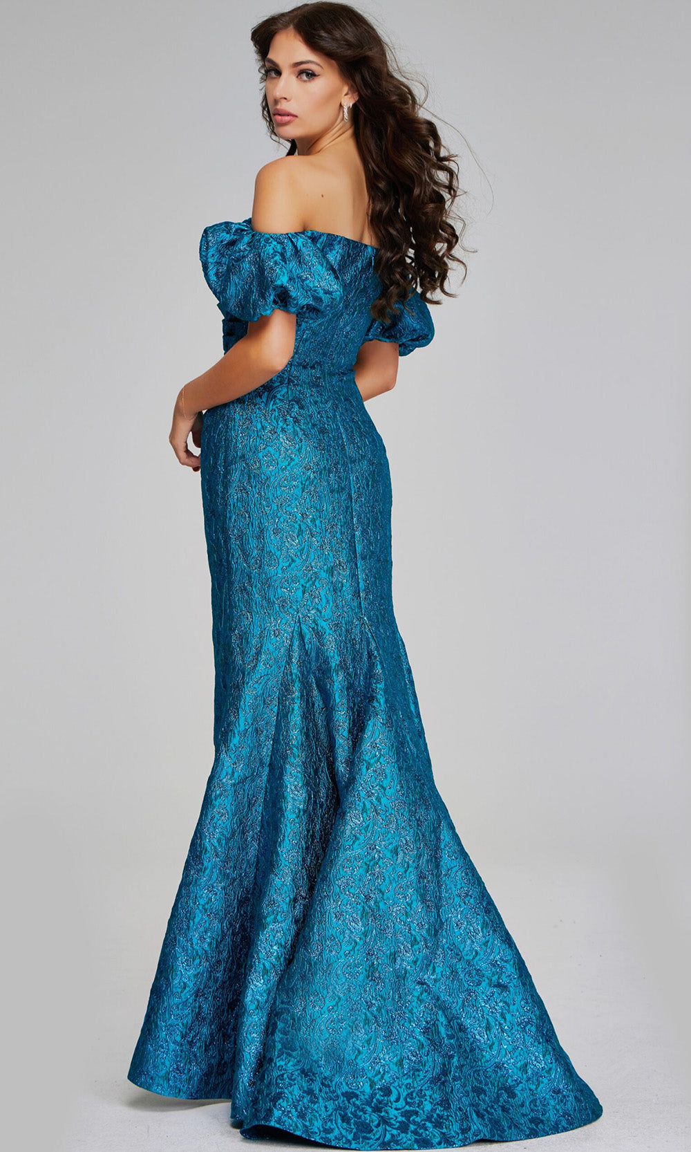 Jovani 39113 - Textured Mermaid Gown with Puff Sleeves Formal Gowns