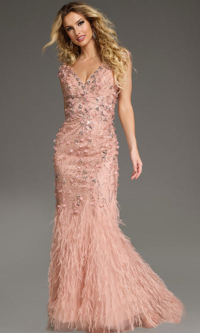Jovani 39174 - Feathered Hem Cap Sleeve Evening Gown Formal Gowns
